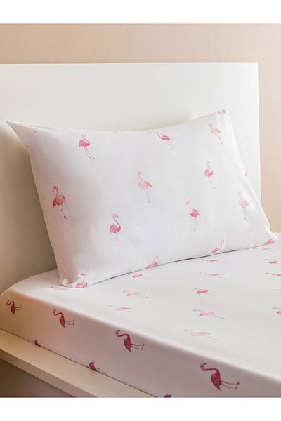LC Waikiki Flamingo-bedrucktes Spannbettlaken-Set für Einzelbett