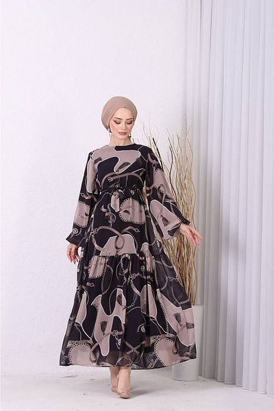 Neşeli Butik γυναικείο σιφόν εισαγόμενο υφασμάτινο μοτίβο φόρεμα hijab SMS009