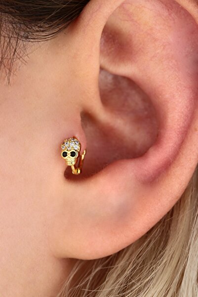 Vilma Aksesuar Cerrahi Çelik Taşlı Kafatası Tragus Piercing (6mm)