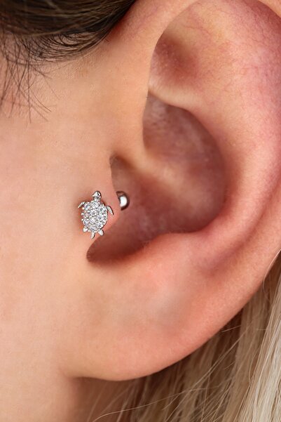 Vilma Aksesuar Cerrahi Çelik Taşlı Kaplumbağa Tragus , Helix Piercing (6mm)