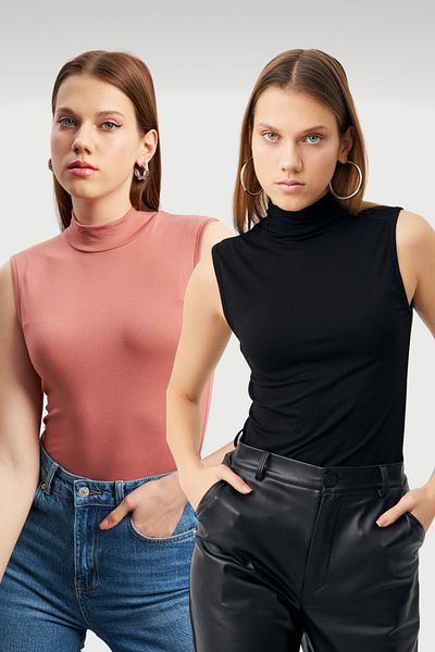 Bipantolon Γυναικείο αμάνικο κορμάκι Black Dusty Rose 2 τεμαχίων
