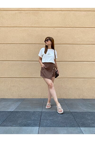 DUSOHOME تنورة قصيرة من القماش بأزرار وسحاب مفصل