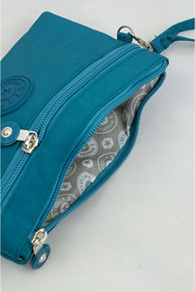 İMAKS Crinkle/Clinker Water Repellent Fabric 2 Zippers Wrist Strap Mobile Phone Handbag Wallet Turquoise 1115