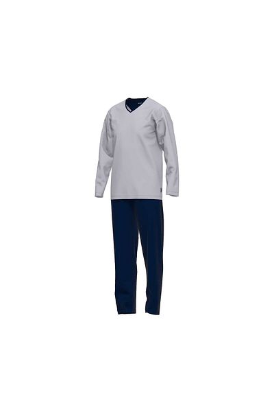 Tom Tailor Herren Schlafanzug – Baumwolle V-Ausschnitt-Pyjama, Logo, Einfarbig, Lang