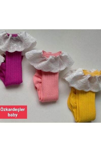 ÖZKARDEŞLER BABY Βρεφικές κάλτσες μέχρι το γόνατο δαντελωτές 3τμχ