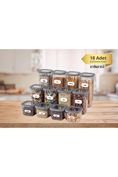 CANSUKC 18'lü Etiketli Kare Erzak Saklama Kabı Set 6x(0,50 Litre, 1,3 Litre, ...