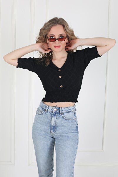 Sıvoza بلوزة نسائية بأكمام قصيرة وأزرار