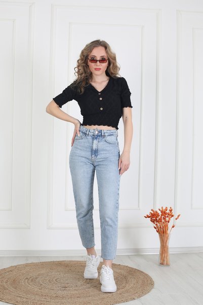 Sıvoza Women's Elastic Buttoned Short Sleeve Blouse