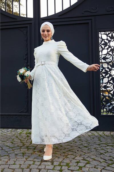 Neşeli Butik γυναικείο βραδινό φόρεμα με γκουπέρ και λεπτομέρεια στους ώμους, τζιν φόρεμα SMS006