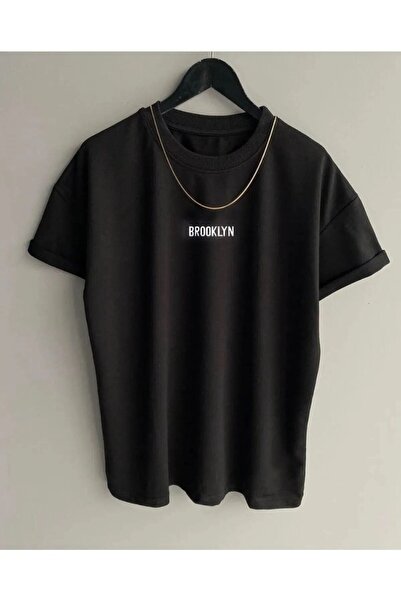 ZEMLİYA Tricou negru Brooklyn Oversize pentru bărbați - Decolteu