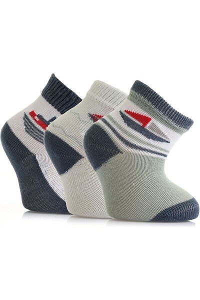 Aziz Bebe BABY BOY COTTON SHIP ANCHOR PATTERNED ANTI-SWEATER 3-PACK GRAY COLOR SOCKET SOCKS