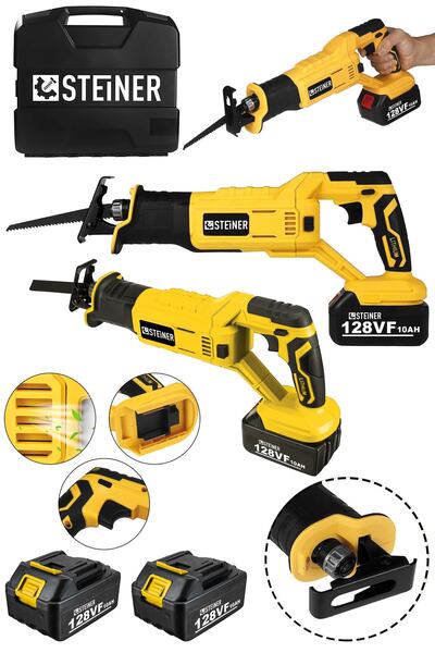 STEİNER Alman 128 Vf 10 Ah Kömürsüz Motor Kemik Ahşap Demir Kesmetilki Kuyruğu Akülü Testere Makinesi Sarı