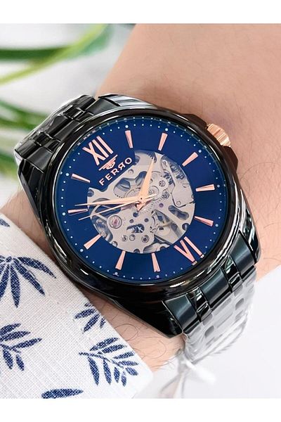 FERRO BLKT.X16 Ferro 30 Mt Water Resistant Steel Cord Blackening Does Not Throw Color Automatic Men's Wristwatch