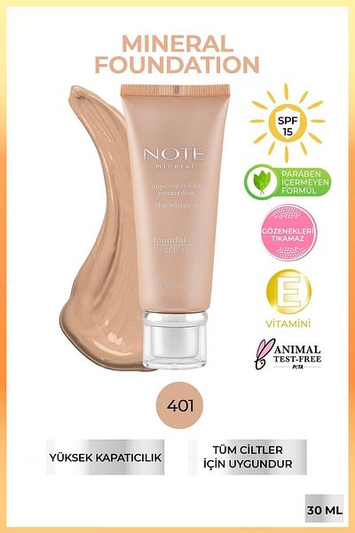 NOTE Mineral Satin Finish Spf 15 Concealer Foundation with Vitamin E 30ml