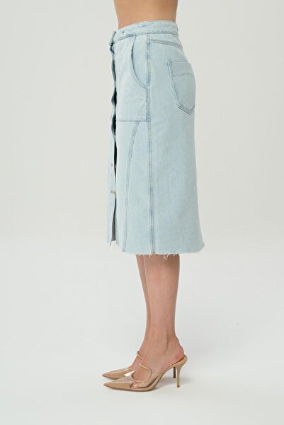 CROSS JEANS Light Blue Button Detailed Jean Skirt C 4532-012