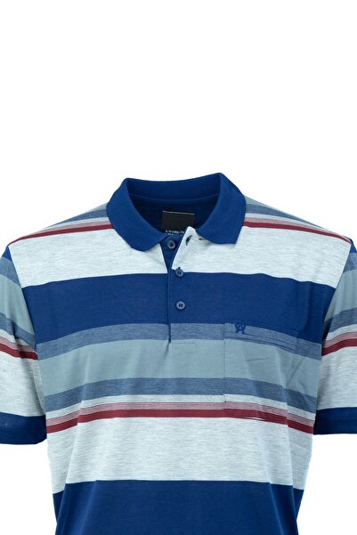 Oppland Men's Polo Collar Pocket Short Sleeve Ringer Stylish Line Patterned Full Pattern Cotton Fabric T-Shirt