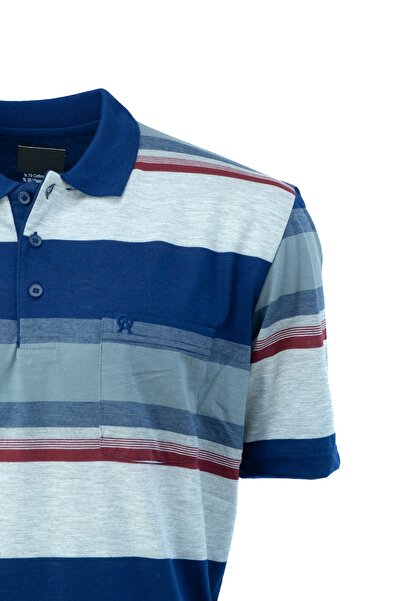 Oppland Men's Polo Collar Pocket Short Sleeve Ringer Stylish Line Patterned Full Pattern Cotton Fabric T-Shirt