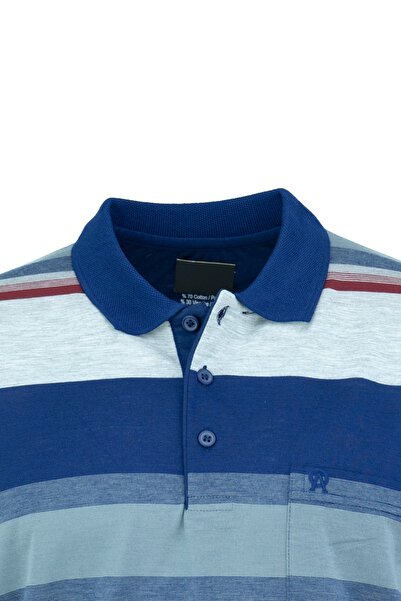 Oppland Men's Polo Collar Pocket Short Sleeve Ringer Stylish Line Patterned Full Pattern Cotton Fabric T-Shirt