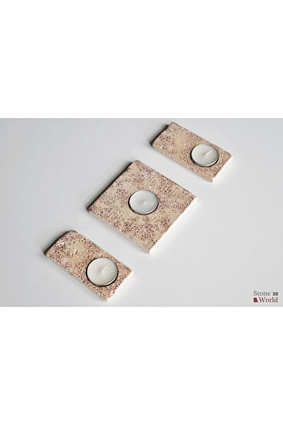 Travertenden Mumluk Takımı 10x10cm (1 ADET) & 4,8x10cm (2 ADET) -034.1