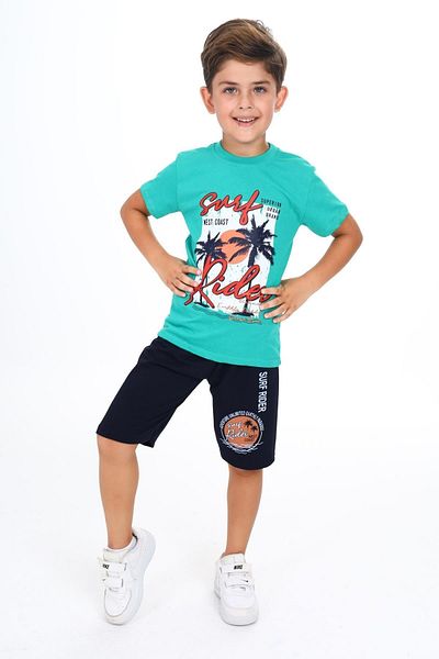 e-çocuk Palm Tree Printed Boys' Set - Lower and Upper Set 1108