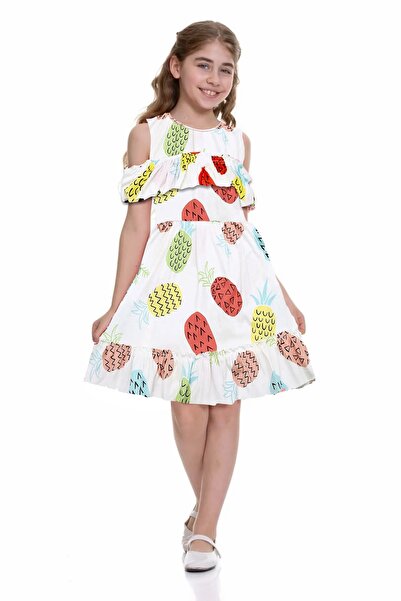 FEMOODS Ananas Baskılı Kız Çocuk Elbisesi - Fm3006eb