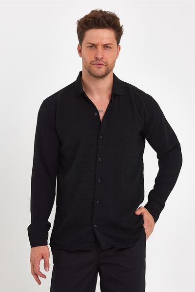 Fitmasterpro Self Patterned Black Textured Men's Shirt