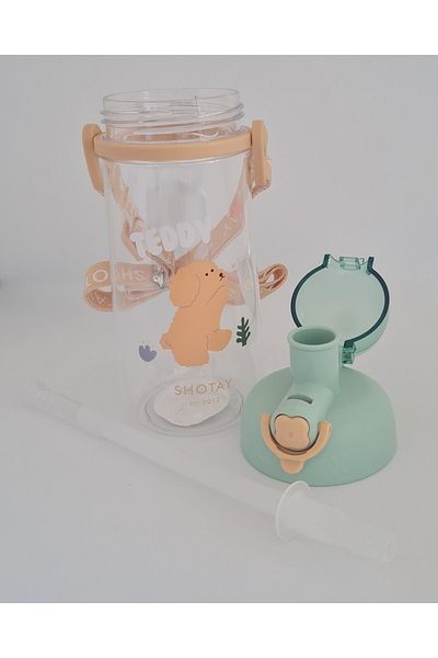 Shotay St-7006 600ml Green Tritan Straw Hanging Dog Pattern Flask