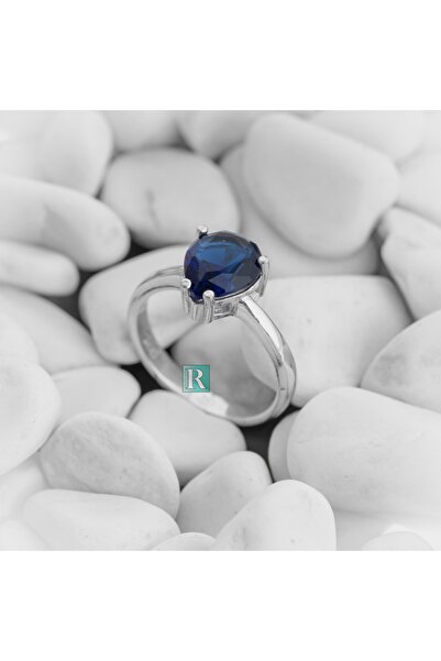 RevSilver Mavi Topaz Taşı Damla Minimal Tasarım 925 Ayar Gümüş Kadın Yüzüğü Y...