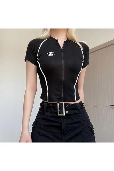 Touz Blunt Blunt Y2k Μαύρο Crop με φερμουάρ