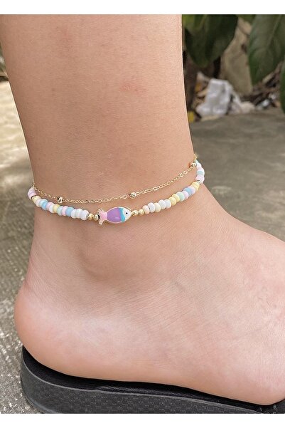 takıtarzım Halhal Karışık Renkli Balık Zincir Figürlü Halhal