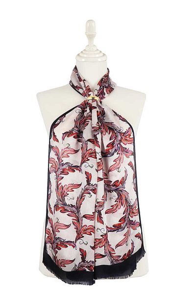 Bursa İpek Navy Blue Leaf Pattern Silk Scarf