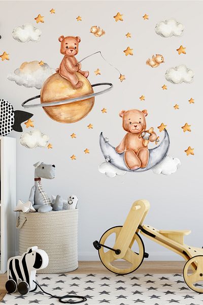Sim Tasarım Journey to the Moon Care Bears Wall Decoration Sticker Set