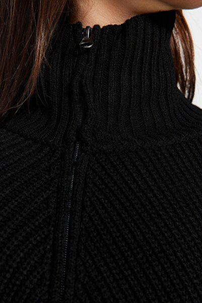Trendyol Collection Pulover de tricotaj cu fermoar negru TWOAW24KZ00145