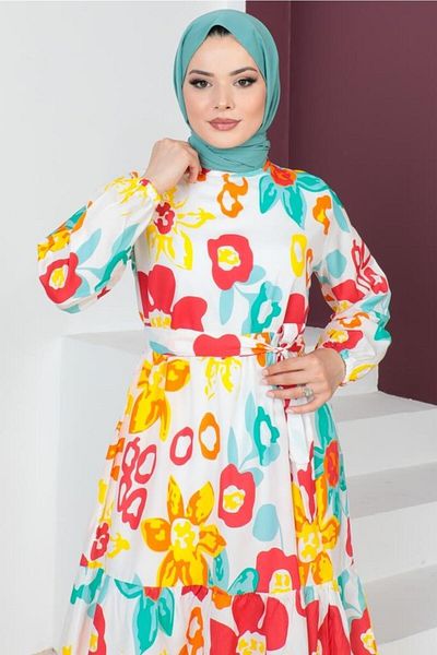 benguen 450 Patterned Hijab Dress Red