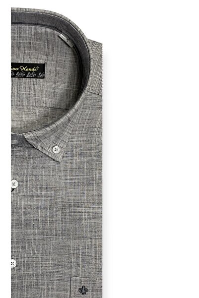 TWO HANDS Men's Large Size Classic Short Sleeve Cotton Gray Color Shirt 471