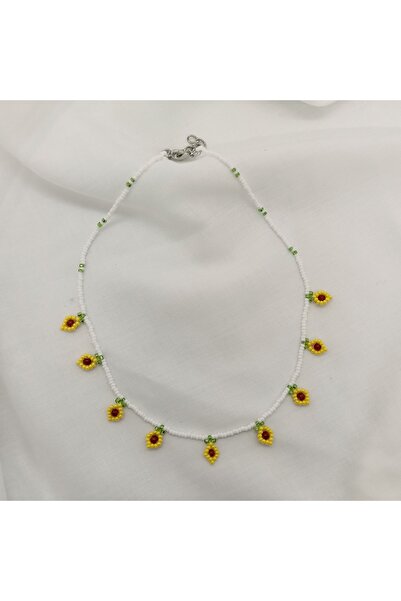 Sam Beyaz-Sarı Akik Doğal Taş Yazlık Kolye / Yaprak Motifli / El Yapımı Krist...