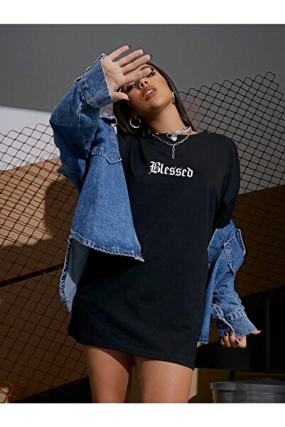 Mambo ΑΝΤΙΓΡΑΦΗ - ΑΝΤΙΓΡΑΦΗ - LUNAVISTA Black Blessed Written Oversize χτενισμένο βαμβακερό μπλουζάκι