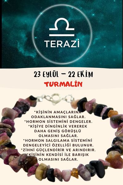 Doğal Taş Dünyası Zodiac Stone Libra Tourmaline Stone Bracelet