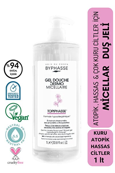 BYPHASSE Dermo Micellar Topiphasse Atopik , Hassas ve Çok Kuru Ciltler İçin Misel Duş Jeli 1000ml