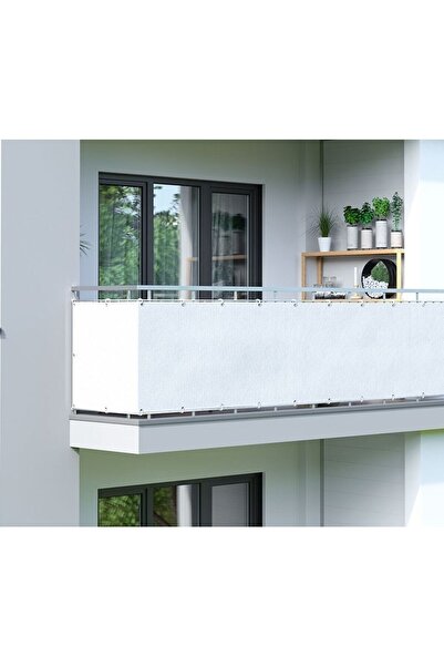 ceylan home Balkon Demiri Perdesi Bağcıklı Düz Krem Ölçü Seçenekli