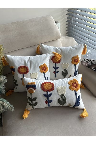 en gözde home Punch Embroidered 3 Pieces Throw Pillow Cover