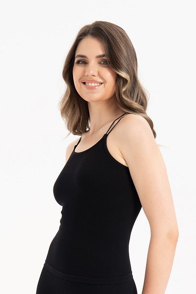 Formeasy Women's Seamless Knitted Corded Sleeveless Rope Strap Blouse 9012