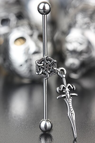 Valhalla Cerrahi Çelik Zirkon Taşlı Antik Anahtar Köprü Piercing