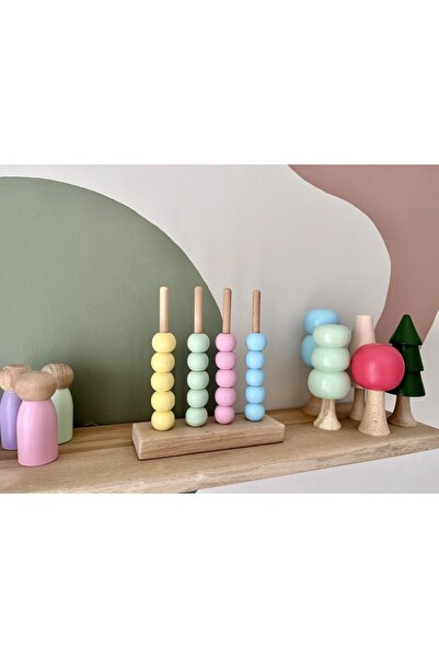 DORU Doğal Organik Ahşap Montessori Oyuncak Renkli Boncuk Dizme Eğitici Zeka Oyunu Bebek Odası Dekor