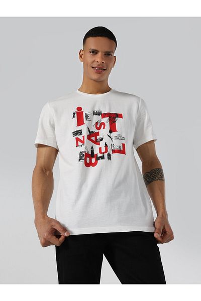 Colin's Tricou alb cu mânecă scurtă cu imprimeu Regular Fit pentru bărbați