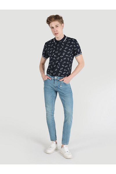 Colin's Danny 041 Slim Fit Blue Men's Low Waist Straight Leg Trousers