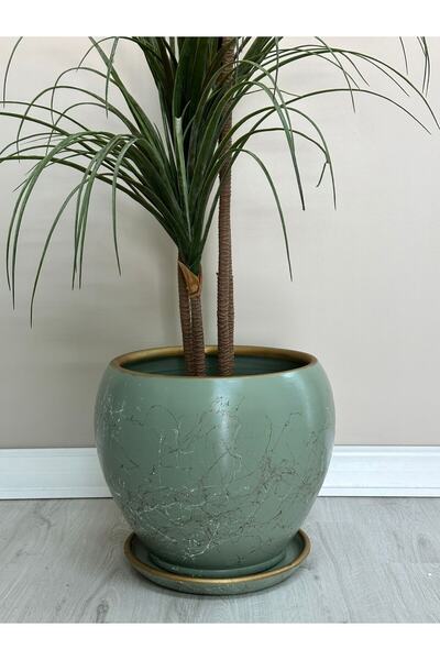 odka 20litre Küre Saksı Tabaklı 27cmx27cm Lily Mint Yeşili-beyaz-gold