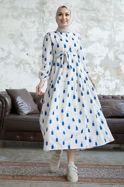 InStyle Alverya Pineapple Pattern Dress - Navy Blue
