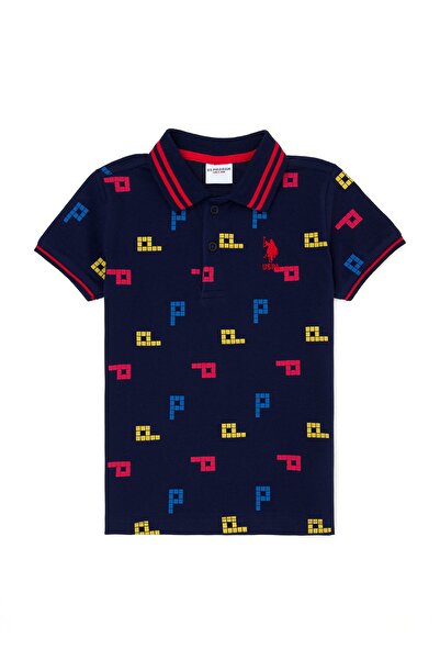 U.S. Polo Assn. يو اس بولو اسن. تي شيرت بولو للأولاد باللون الأزرق الداكن منق...