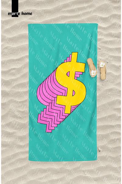 Marte Home DOLLAR SIGN $ PRINTED COLORFUL BEACH TOWEL
